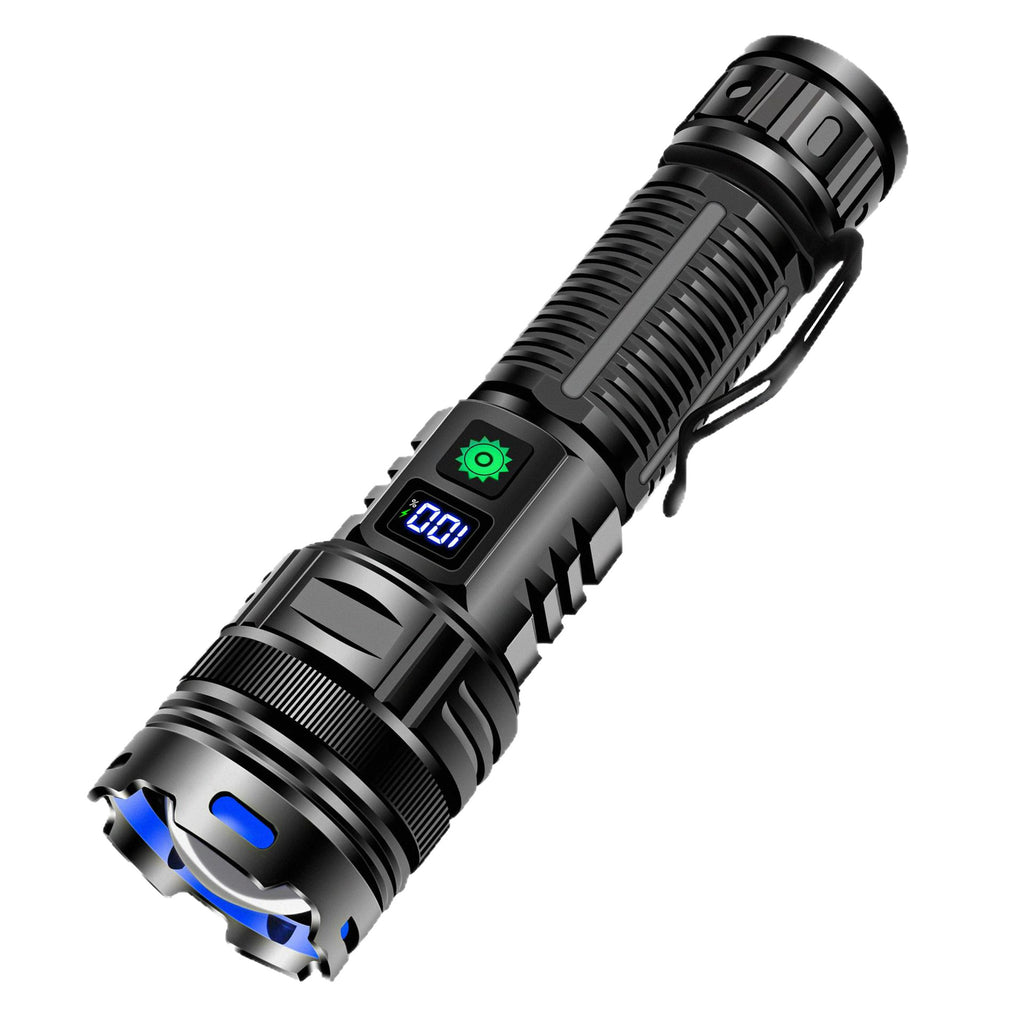 Cross-border new digital display charging strong light flashlight white laser LED outdoor lighting multi-function zoom charging flashlight