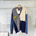 women's fall/winter cardigan sweater: color block denim sleeve, loose fit, fashionable single-breasted, versatile outerwear