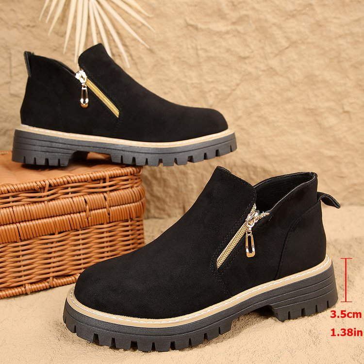cross-border round toe side zipper martin boots ankle boots chunky heel new autumn/winter plus size women's ankle boots for export