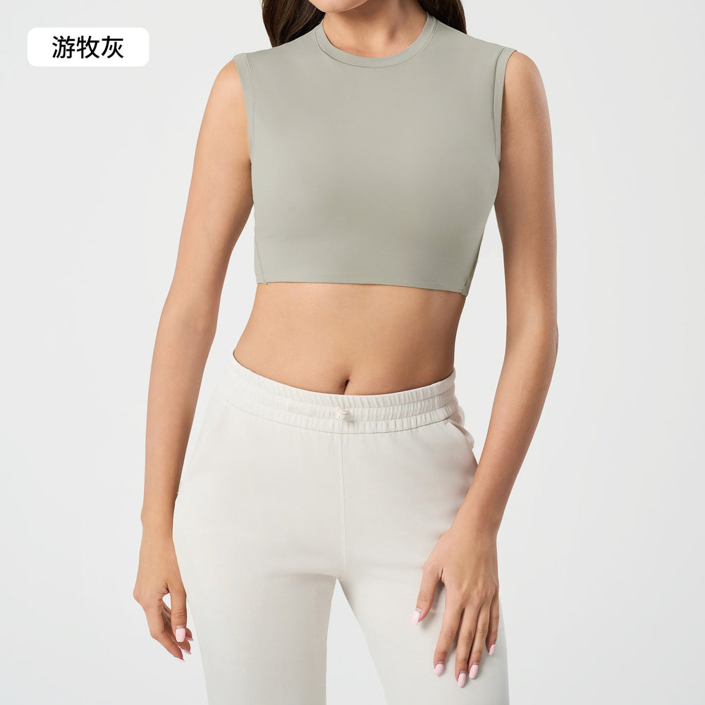 High collar short sleeveless waistcoat women's sexycrop top training fitness yoga clothes topsdaw157