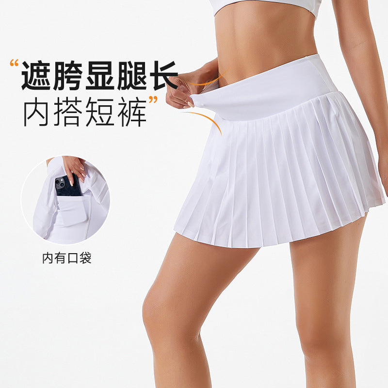 Yoga skirt - loose fit, breathable a-line badminton skirt - anti-exposure pleated fitness golf tennis skirt for women