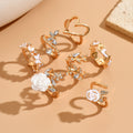 European and american cross-border fashion camellia flower ring set - niche, light luxury, high-end, diamond-studded heart and butterfly finger rings for women