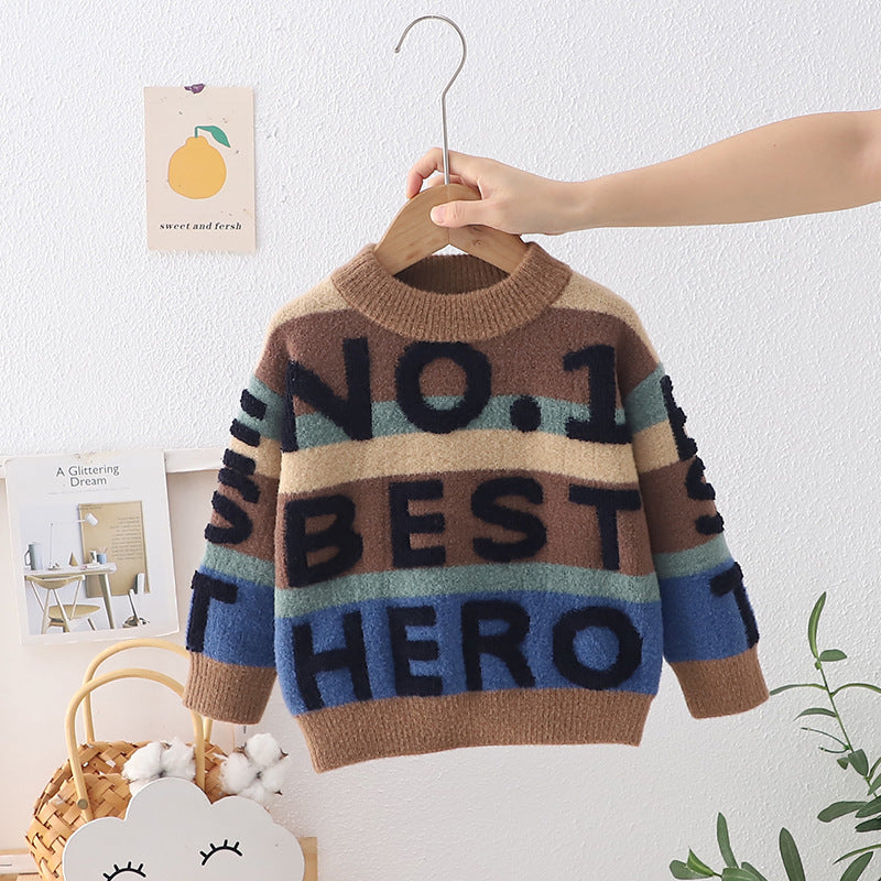 Kids' sweater  autumn/winter new collection: fleece-lined, extra thick knitwear for boys and girls