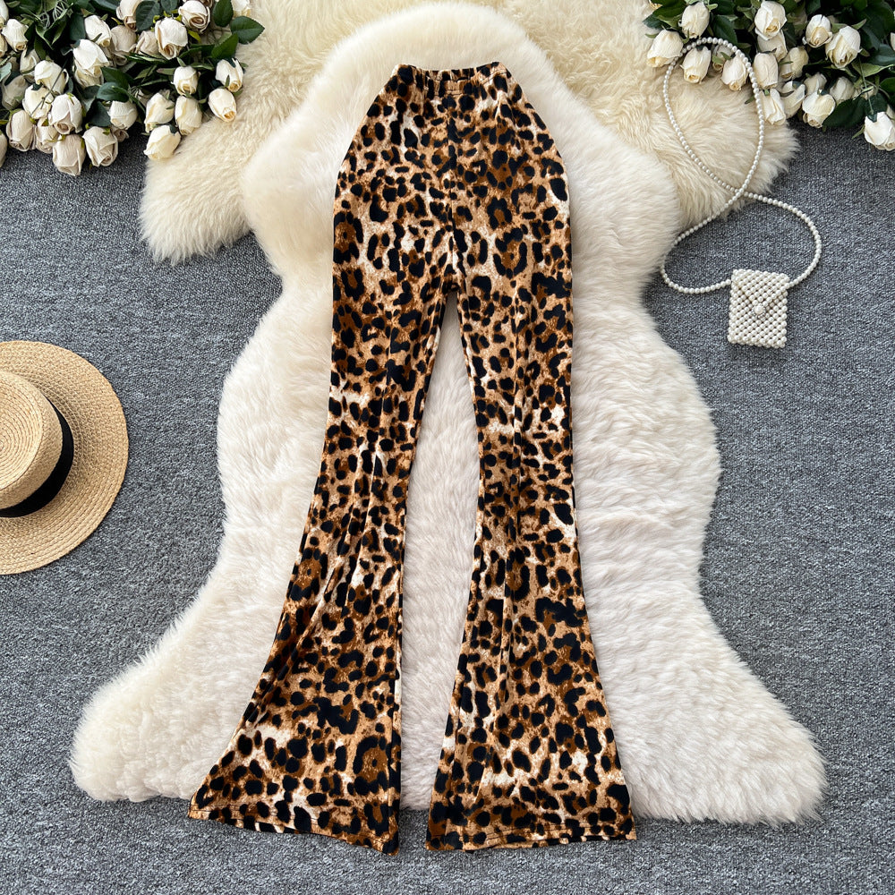 Fashionins wear sexycasual bootcut pants for women autum stretch tight slimming look hip-covering leopard print sweatpants