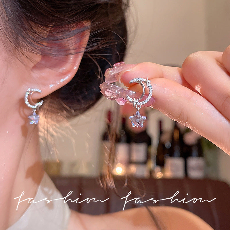 2026 new arrival: trendy silver star pendant moon earrings - women's unique, fashionable, exquisite, and versatile earrings wholesale