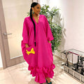 African-inspired new party dress: v-neck batwing sleeve robe with pocket and bow detail