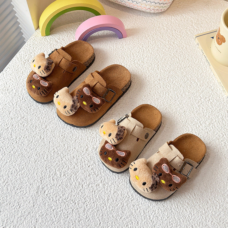 Kids birkenstock shoes girl outwear cartoon kitten cute spring & fallnew arrival boken slippers soft bottom fashion half slippers