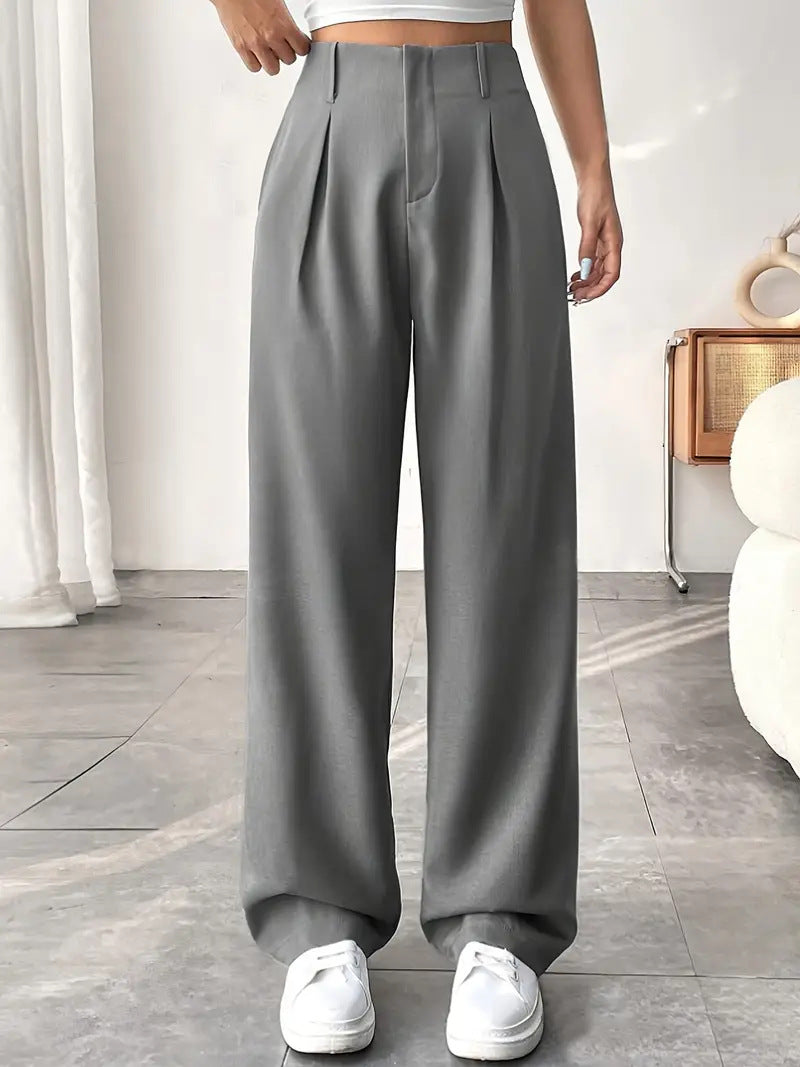 Ready-to-ship european and american style  commute-friendly, slimming, spring/summer high-waisted wide-leg pants - versatile casual suit pants/trousers
