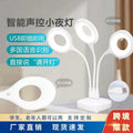 popular douyin same style usb smart voice night light english mini universal bedside small table lamp bare metal