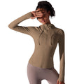 New women's seamless hooded yoga top - long sleeve, quick-dry, zip-up activewear for running and fitness