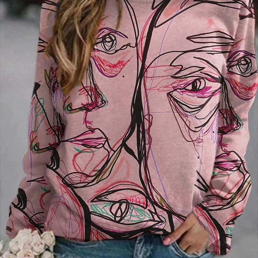 2026 amazon wish european and american cross-border round neck long sleeve floral print color block sweatshirt top - women's in-stock
