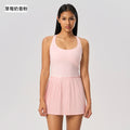New women's backless sports dress with built-in bra pads, yoga tank dress, cool & breathable tennis pleated skirt d25028