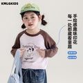 Girls' autumn clothing  new loose color block little girl's clothes long sleeve t-shirt kids cartoon print top