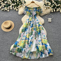 Pure desire style one shoulder ruffles floral dress women's summer sleeveless waist slimming lookelegant vacation style long dress