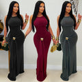 C7600 cross-border   fashion women's elegant solid color slim-fit backless dress