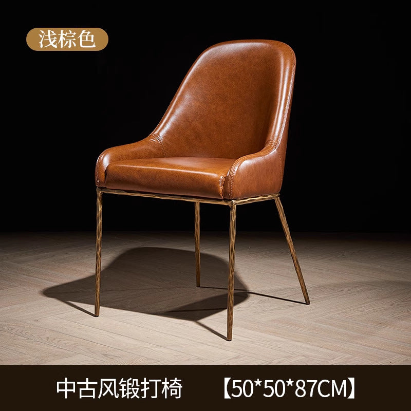 French medieval style forged dining table and chair combination american retro oil wax leather casual chair engineering hotel reception area