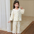 kids' cropped lounge set - boys & girls double-layer cotton gauze pajama set with baby lace trim and cartoon print