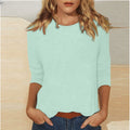 new women's crew neck t-shirt with 3/4 sleeves - solid color top for cross-border  sales