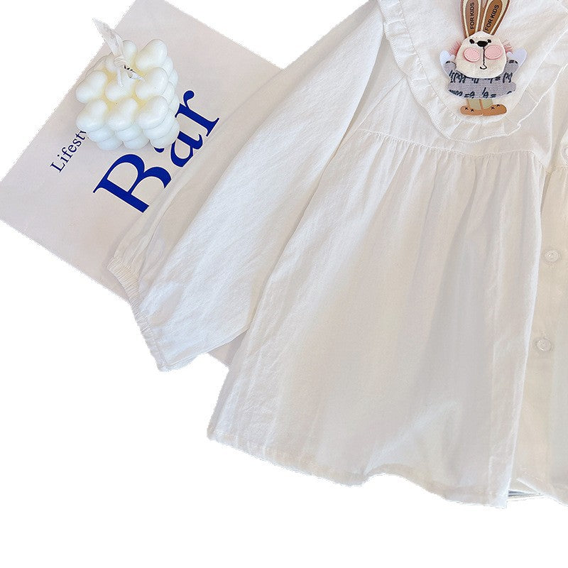 new arrivalpure cottongirlsshirtshirtspring & falllong sleevesstereo rabbit doll collar lace style princess shirt