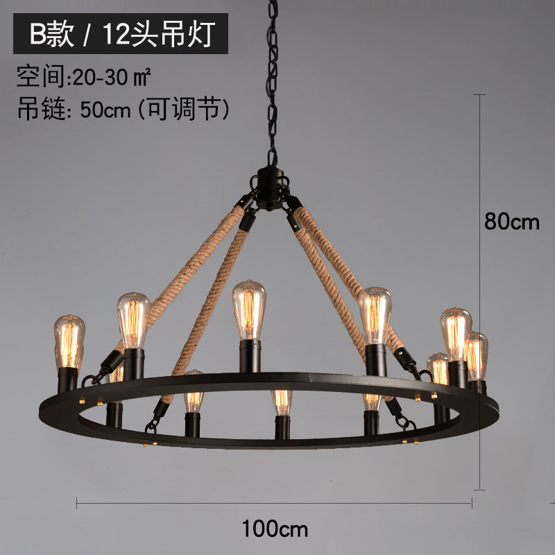 American retro hemp rope chandelier creative hotel lobby B & B restaurant lamp personalized industrial style hotel box lamp
