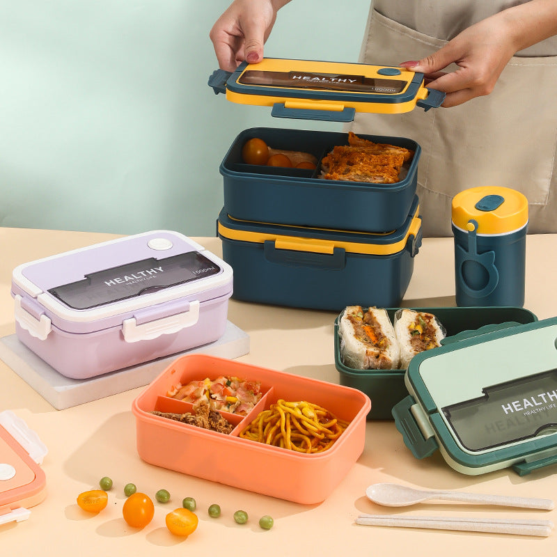 divided lunch box, rectangular plastic single-layer lunch box, microwaveable lunch box with handle, fresh-keeping box