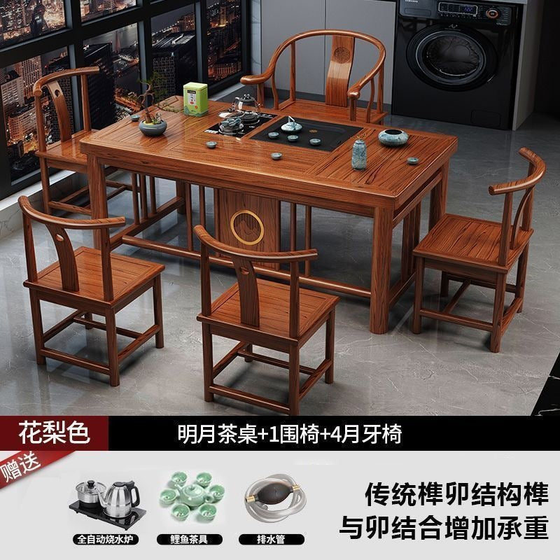 New chinoiserie balcony coffee table solid wood table and chair combination tea table small apartment for home kung fu tea table all-in-one complete set