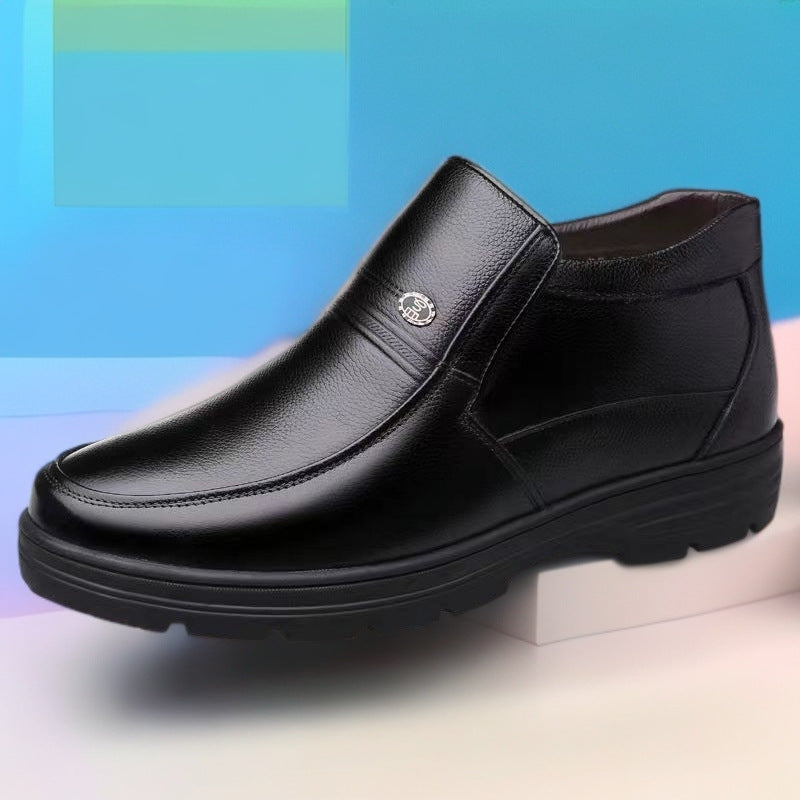 2025 new dad shoes non-slip leather shoes for seniors, high-top cotton shoes for men, winter warm cotton boots for middle-aged and elderly men