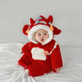 Baby boys' and girls' fleece-lined, extra-thick winter outfit - festive new year's bodysuit - super cute and trendy newborn baby's new year's greeting winter wear