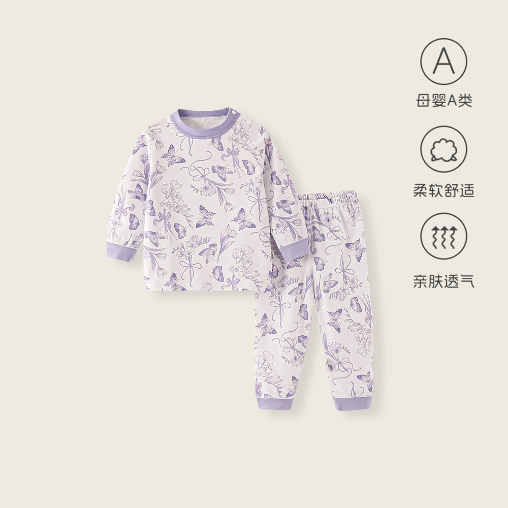 Kids' spring/autumn pure cotton thermal underwear set - baby pajama pants and top set for boys and girls - long sleeve and pants loungewear - children's clothing