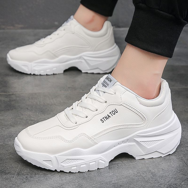 Men's 2025 spring new arrival: korean style trendy white sneakers - versatile, breathable, height increasing, running, casual, athletic, and chunky dad shoes