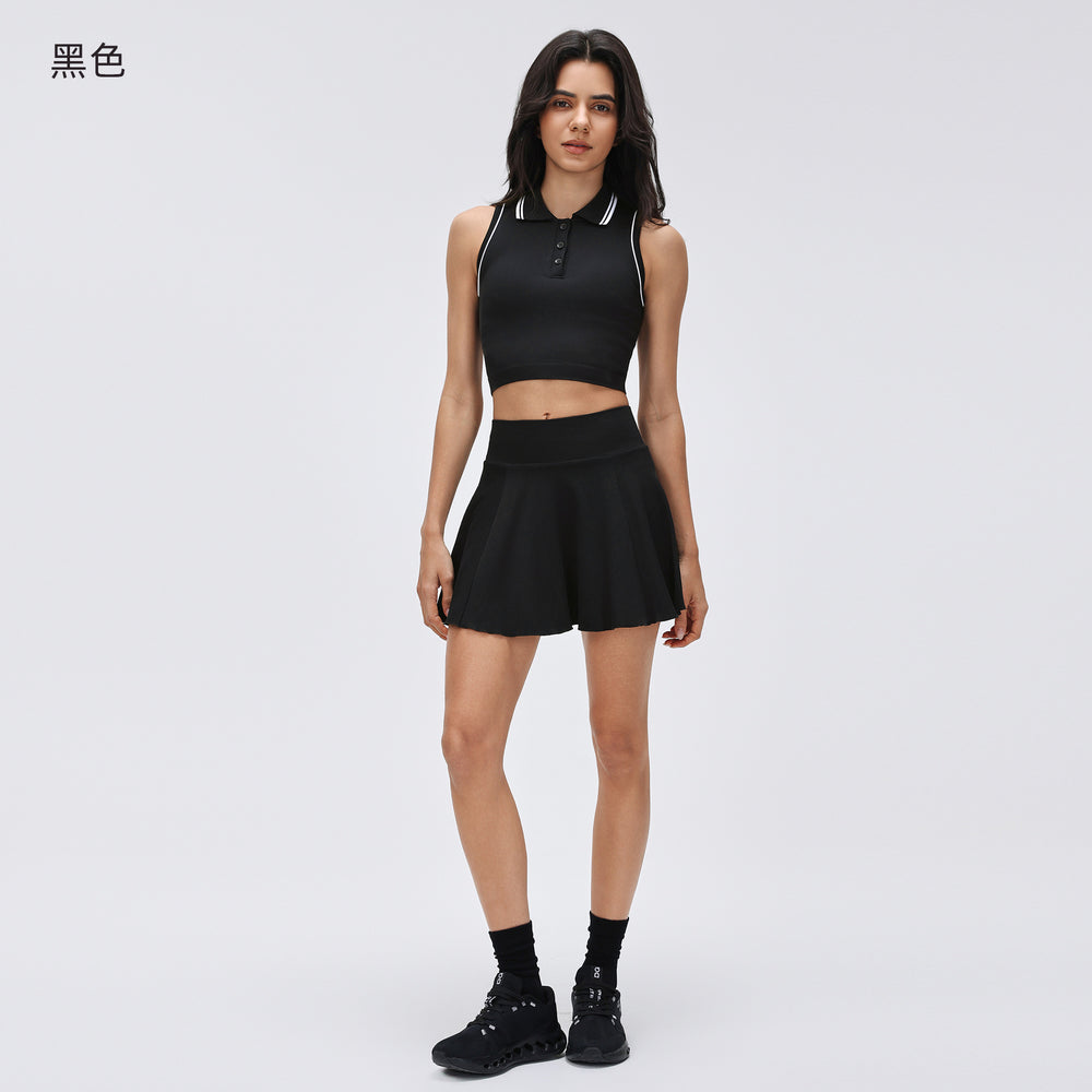 Polo collar sports tank top women's summer outdoor fitness yoga tennis skirt running training athletic skort set