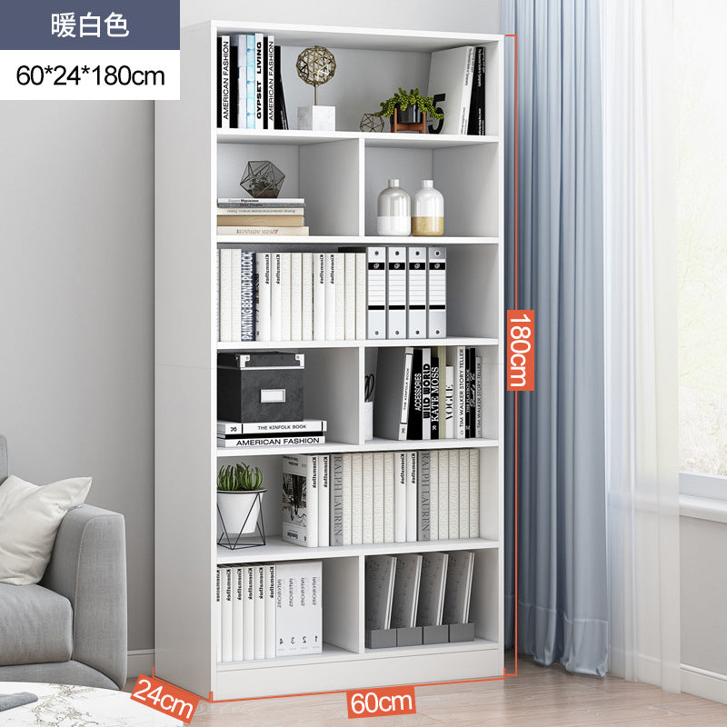 Simple bookshelf floor-to-ceiling against the wall, living room shelf layered storage rack, storage cabinet integrated, simple household bookcase
