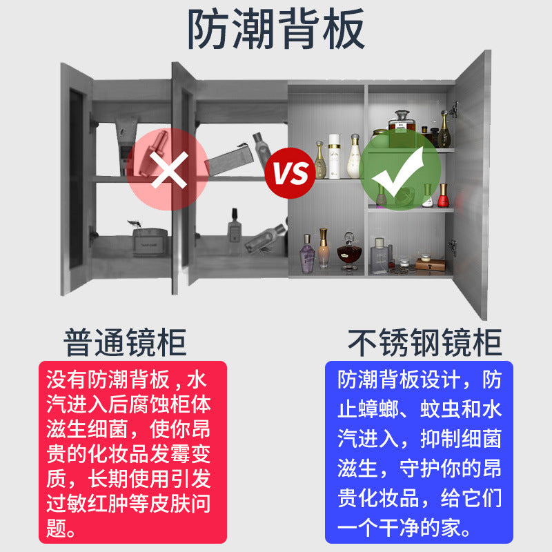 Stainless Steel Bathroom Mirror Cabinet Wall-mounted Toilet Mirror Box Toilet Bathroom Mirror with Shelf Dressing Storage