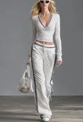 spring new arrival cross-border independent station  fashion v neck polka dot pants long sleeves sportswear suit