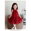 new girls' red rose halter dress - kids' princess cake dress - stylish summer outfit for little girls