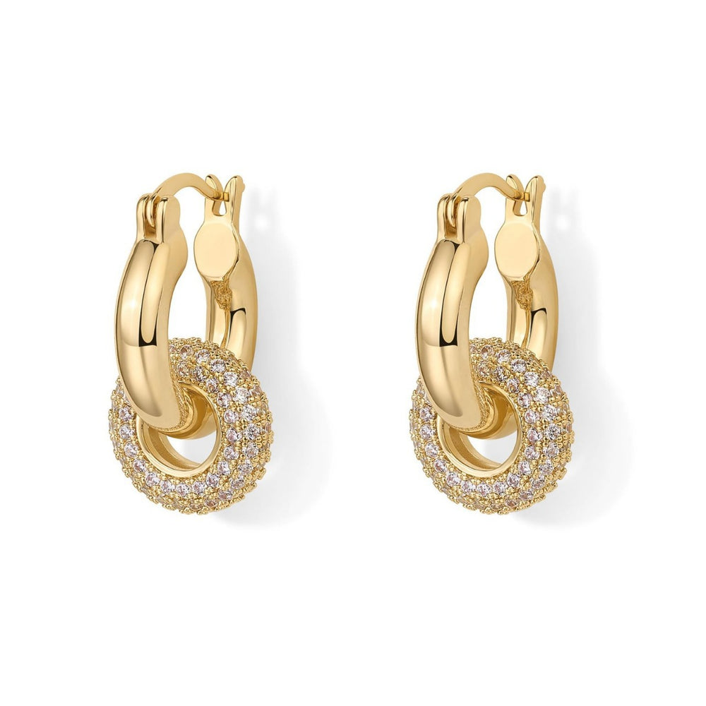 14k gold plated convertible chunky huggie earrings for women | full diamond zircon thick hoop earrings
