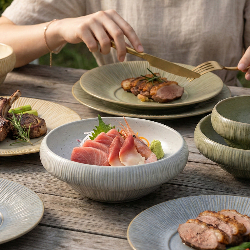 Retro kiln personalized ceramic for home dessert bowl noodle bowl restaurant hotel good-looking cooking bowl stripes ceramic bowl