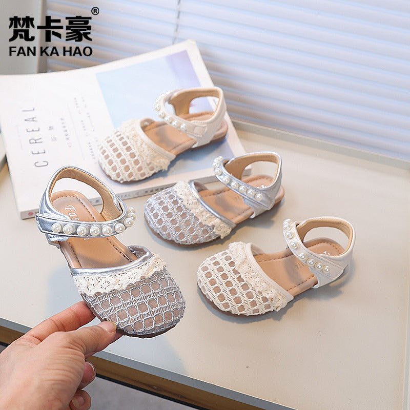 Vancahao girls' sandals -  summer new korean style children's fashion beaded closed-toe princess shoes for babies