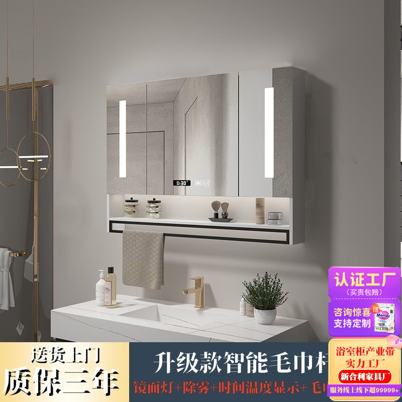 [Low price] Smart solid wood bathroom mirror cabinet, toilet mirror, separate wall-mounted bathroom with lamp storage mirror box