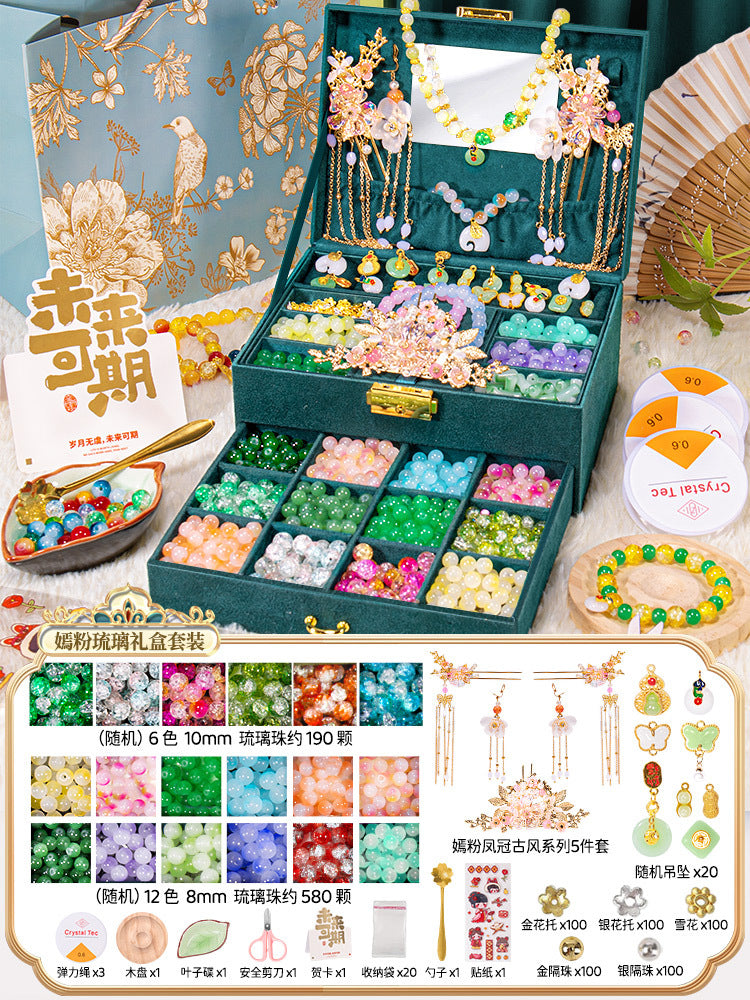 Trendy chinese style girls' birthday gift wrist bracelet, ancient style beaded children's toy, glass jewelry diy handmade
