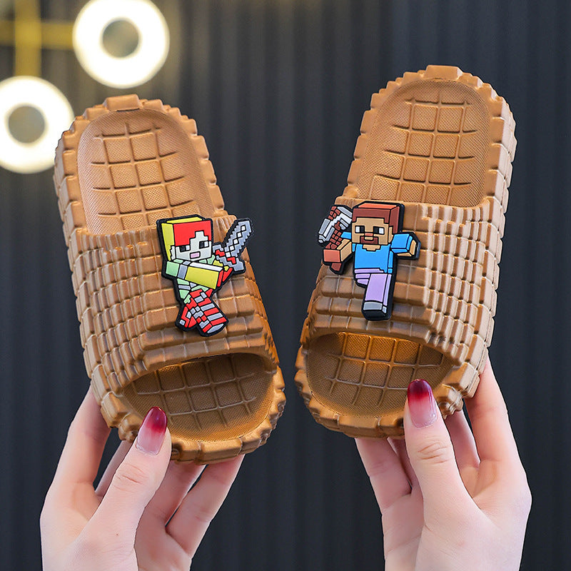 My world eva summer new sandals & slippers - building block character, cute cartoon design, outdoor non-slip slippers for boys & girls