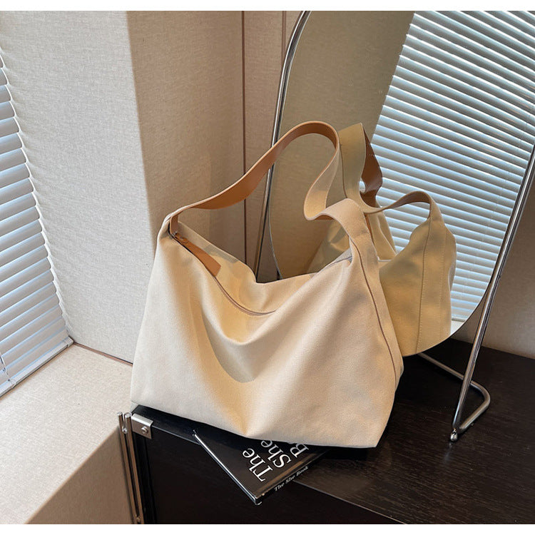 Cross-border canvas bag women's large-capacity 2025 new summer versatile simple shoulder bag casual college student tote bag