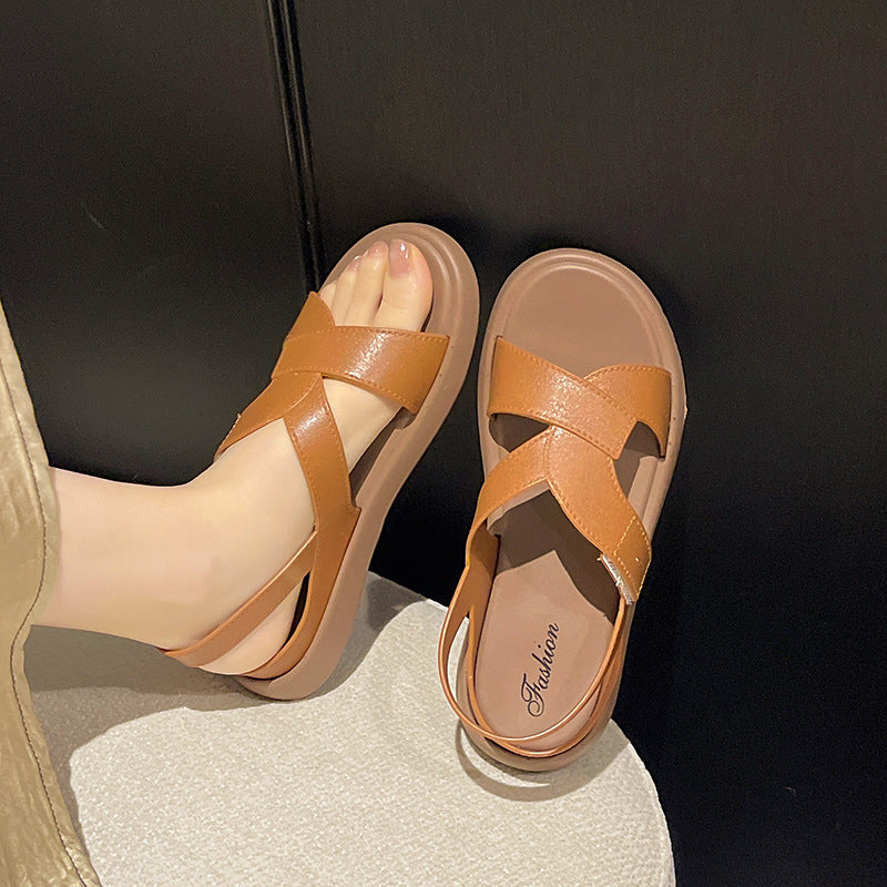 Thick sole heightened beach sandals women's summer outwear 2026new arrivalnon-slip with skirt casual roman sandals slip-on