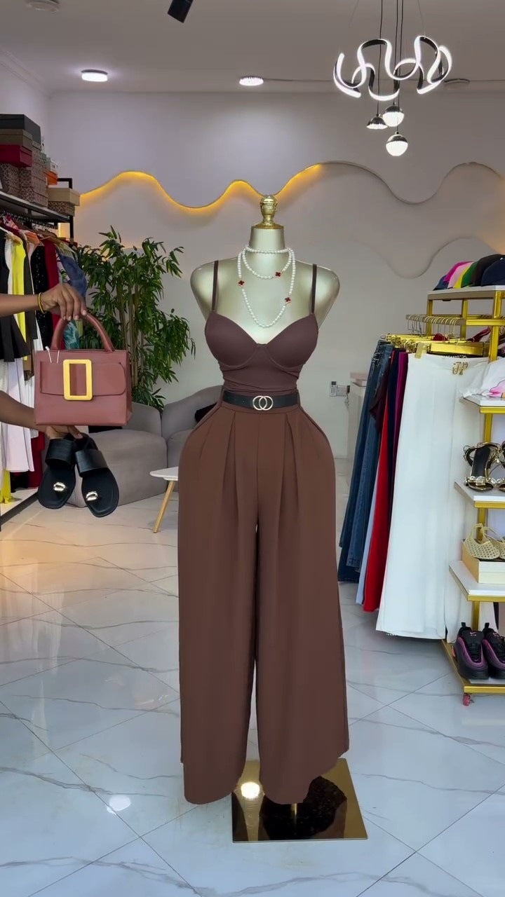 European and american cross-border women's fashion  summer new sexy elegant sleeveless bodysuit wide-leg pants fashion set