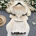 Xiaoxiangfengclassy contrast colorbows strappy long sleevesdress women's metal buckle waist slimming lookknitting short skirt
