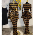 European and american cross-border african women's clothing  summer new arrival: elegant round neck printed long sleeve bodycon dress
