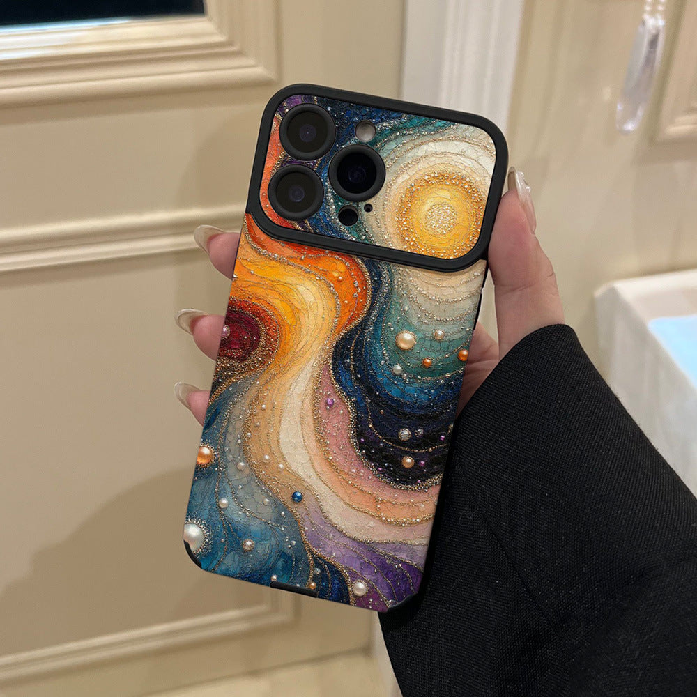 Niche art pearl mobile phone case suitable for iphone16/15 anti-fall apple 17promax colorful oil painting