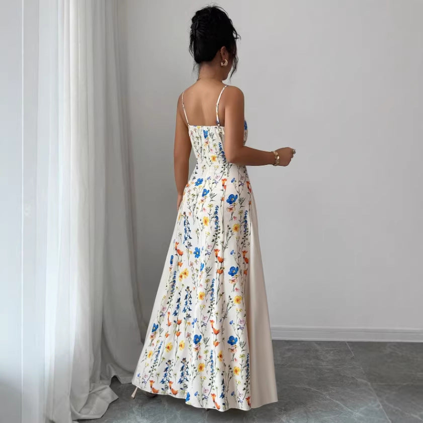 new european and american style floral halter neck maxi dress for women - spring collection