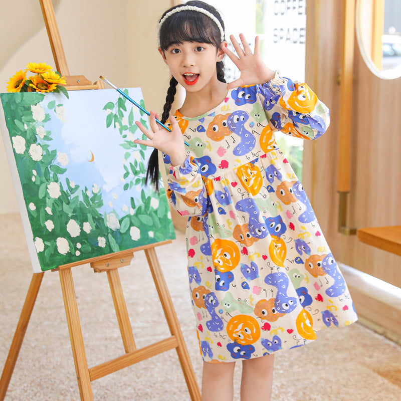 Girls' autumn simple dress, spring and autumn children's skirt, korean style princess dress, baby dress, simple dress for toddlers and young children