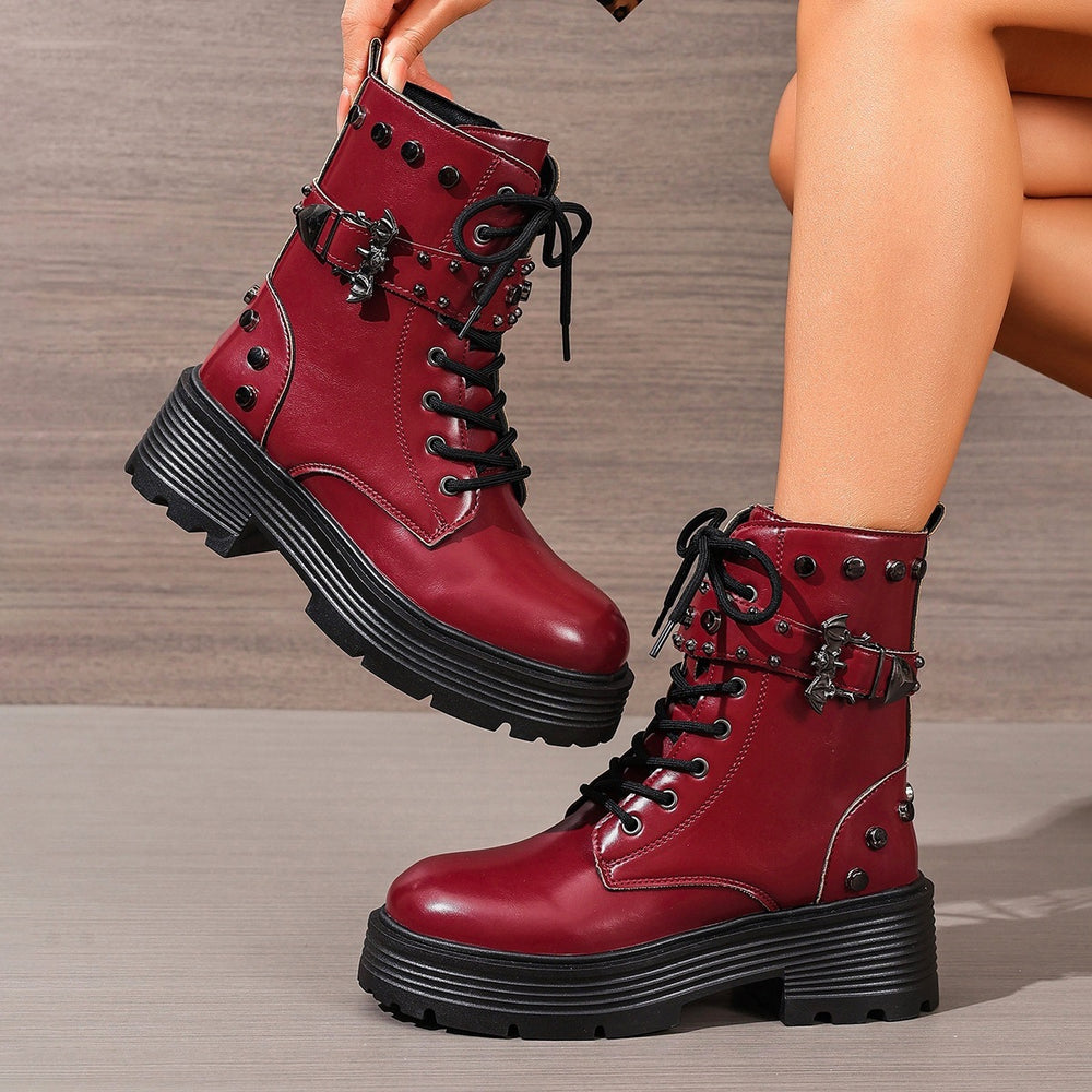 British style platform shoesthick sole belt buckle knight boots autumexportstudsplus size cross-border boots women